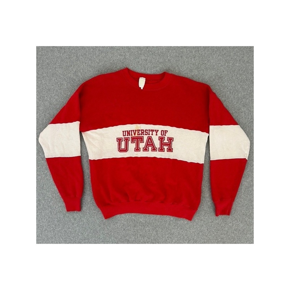 Vintage University of Utah Sweatshirt Mens Red Colorblock USA Velva Sheen FLAW